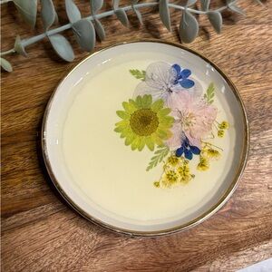 Handmade Floral Ring Dish with Gold Rim